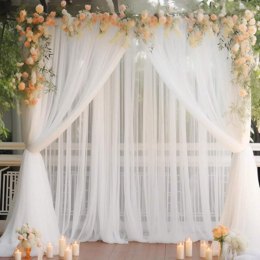 1 pieza Cortina de Fondo Transparente Blanca, Adecuado para Fiestas, Cortina de Fondo Transparente, Cortina de Fondo para Fotografía de Bodas, Aplicable para Fotografía de Bodas y Fiestas de Cumpleaños - Multicolor - Ver 1