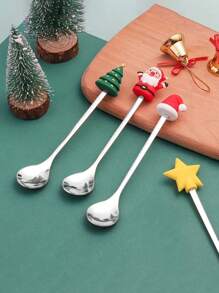6pcs Stainless Steel Cute Christmas Coffee Spoon Set - Durable Mixing Spoon For Restaurant, Cafe, Party, Dessert, Espresso, Milkshake, Jam, Chocolate And Milk, Perfect Christmas Gift