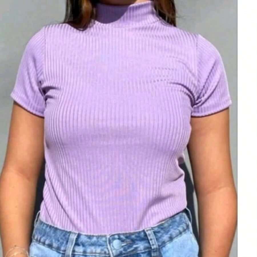 Ribbed Turtleneck Blouse Comfort And Quality - 紫丁香色 - 查看 1