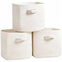 Storage Cube Baskets For Organizing - 3 Pack - 11 Inch Square Baskets For Cube Storage, Closet Storage Bins - Woven Cube Storage Bins For Shelves - Cube Drawer - Ideal For Toy Storage - 全白 - 查看 1