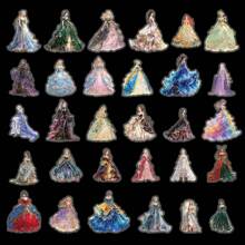 30pcs Transparent Holographic Princess Dress Stickers, Flare Skirt Girl Series Stickers, Christmas Glitter Laser Decoration Graffiti Stickers For Party Dress Up