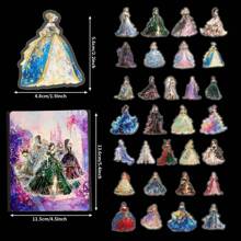 30pcs Transparent Holographic Princess Dress Stickers, Flare Skirt Girl Series Stickers, Christmas Glitter Laser Decoration Graffiti Stickers For Party Dress Up