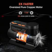 Tire Inflator Air Compressor: 2X Fast Heavy-Duty Truck Tire Pump Portable 12V Digital Tire Inflator With Digital Pressure Gauge, Memory Function, 1-Minute Inflation, LED Light - Black - View 3