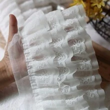 1 pieza 3 capas de tela de gasa de malla con pliegues 3D con bordado y ribete de volantes, para manualidades de vestidos, cortinas y decoración