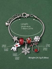 1 pièce Bracelet en chaîne de cuivre avec perles en forme de renne creux, sapin de Noël et flocon de neige, accessoire et cadeau de fête des vacances pour femmes
