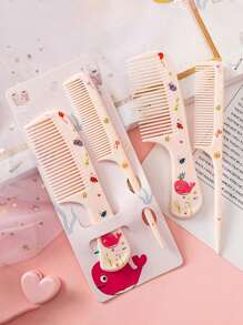 2pcs/Set Cute Cartoon Animal Style Anti-Static Hair Brush Set, Wide Tooth Comb & Fine Teeth Tail Comb For Baby Toddlers & Kids