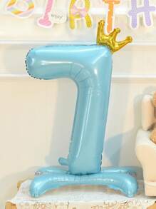 32" Tall Large Blue Number Crown Foil Balloon With Base, Suitable For Birthday, Anniversary, Valentine's Day, Graduation, Room And Party Decorations - Blue - View 16