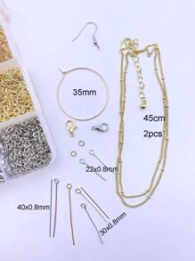 Diy 首飾製作基本金屬配件套裝，包括鍍金和鍍銀耳環鉤、圈、龍蝦扣、跳環、眼別針、頭別針、鏈條連接器。長方形塑膠盒包裝，15格，總重量150克/盒 - 如圖配件 - 查看 2