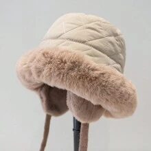 Baseball Cap With Charming Fluffy Patchwork, Suitable For All Seasons - Beige - View 1