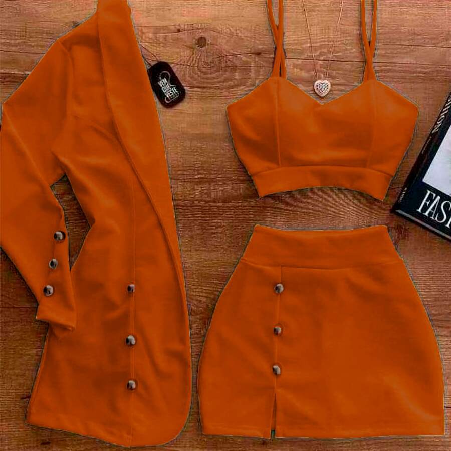Vestido corto cruzado manga corta falda fluida - Naranja Quemada - Ver 1