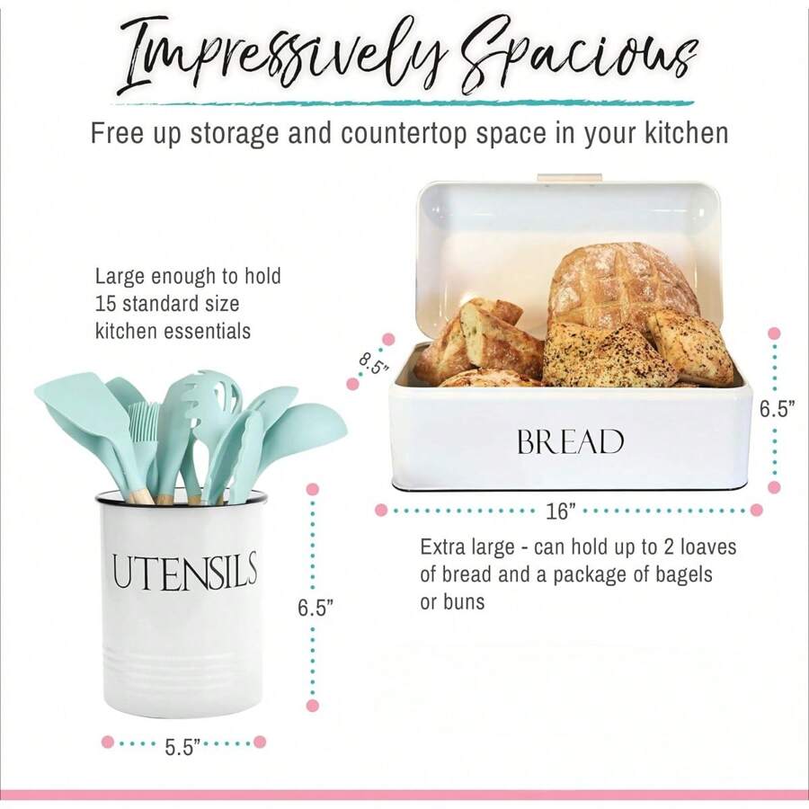 Farmhouse Extra Large Bread Box For Kitchen Countertop White Bread