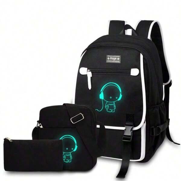 Asge Schulrucksack Jungen Mädchen Teenager Rucksack Groß 3-teiliges Set Schulranzen Reflektierender Wasserdicht Backpack School Bags for Boys Schultasche für Schule Travel Outdoor