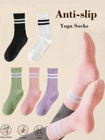 1/5 pares de calcetines de yoga profesionales antideslizantes para mujeres, calcetines de pilates de longitud hasta el tobillo para uso en el piso de adultos para fitness