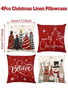 4pcs 45*45cm Decorative Pillowcase Linen Square Cushion Cover, Snowman&EIK& Tree Style Soft Pillow Cover For Party Home Room Sofa Chair Decorations Xmas Ornament, Pillow Core Not Included, Gifts, Decor, Back To School Home Decor Christmas Decorations Room Decor Christmas