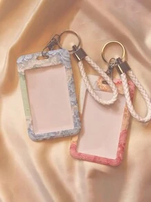 Floral Oil Painting Card Holder With Keychain - Flower Moon Oil Painting Design, Fashionable Protection For Your School And Office Cards, With Sliding Cover And Card Lanyard, Durable Plastic Protective Case Suitable For Student ID, Meal Card, Public Transportation And Metro Access Card, Hard Card Holder, Work ID Protector - Multicolor - View 5