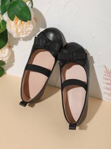 1 Đôi giày lười đế bằng có dây thun trang trí hoa cho bé gái, thiết kế đơn giản cho mùa xuân và mùa thu - màu đen - Xem 3