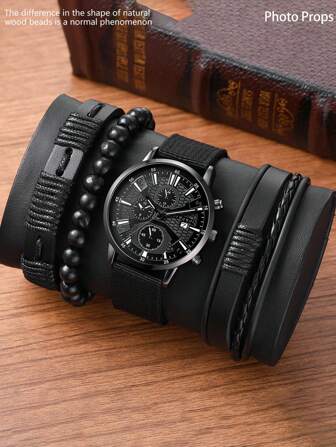 LIANDU LIANDU 1 Set Men's Watch With Calendar Function, Casual, Sports, Fashion, Industrial Style Round Dial Quartz Watch, Punk Style Strap Set, PU Braided Wrap-Around Wristband, Suitable For Daily Wear, Also An Ideal Gift (Excluding Packaging Box)
