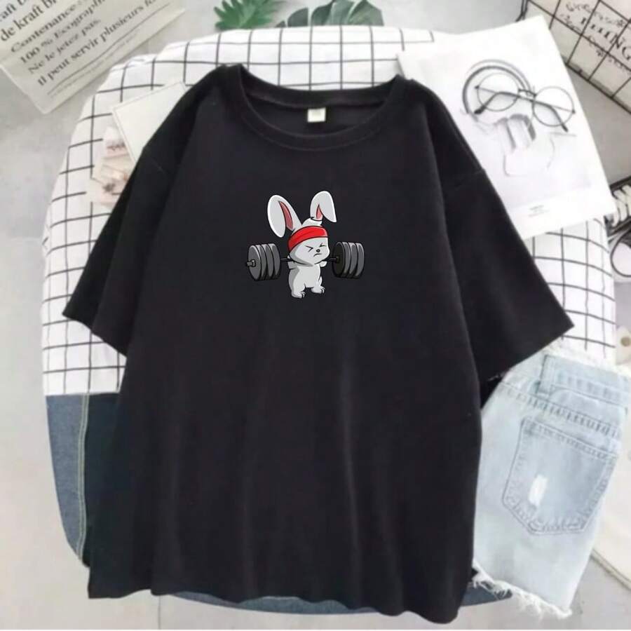 Rabbit Gym T-Shirt Workout Gym Shirt Blouse Unisex Men Women 100% Cotton Top Premium Streetwear New Release Fast Shipping Various Colors!! Plus Size