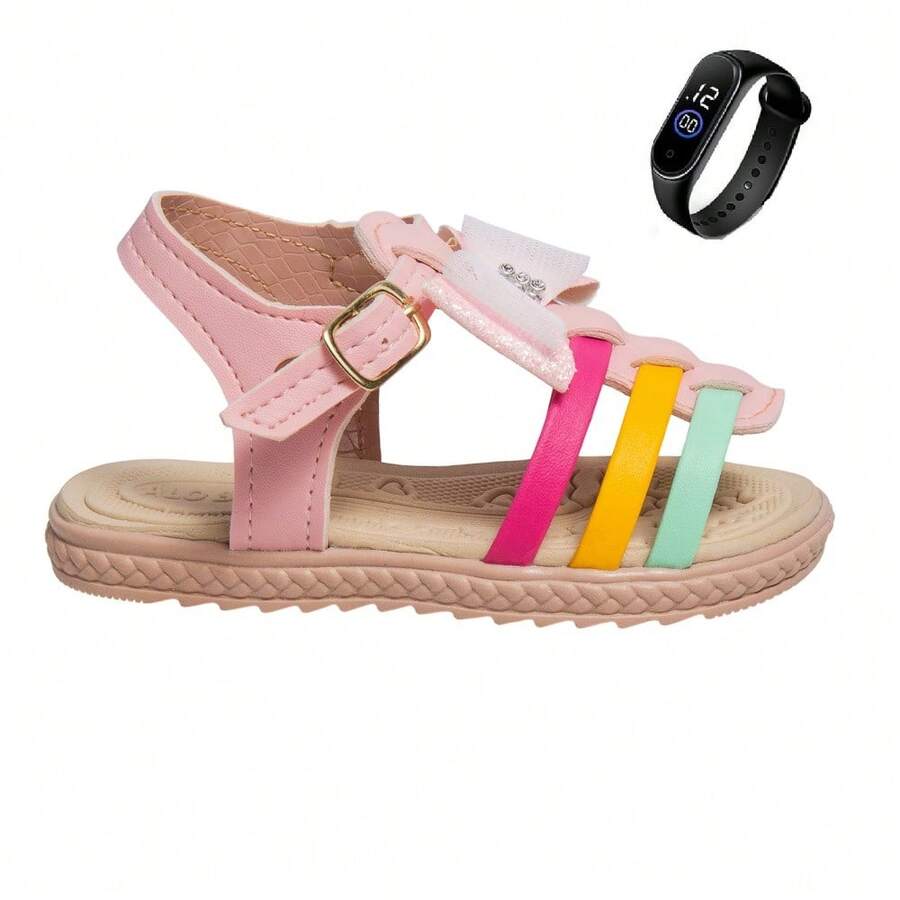 +R Baby Girl's Sandals With Colorful Bow Easy To Put On - 淺粉色 - 查看 1