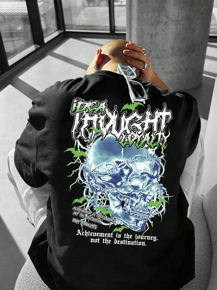 Men's Skull T-Shirt Streetwear Premium Shirt - màu đen - Xem 1