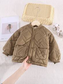 Young Boy Lightweight Quilted Padded Coat, Autumn/Winter - Khaki - View 1