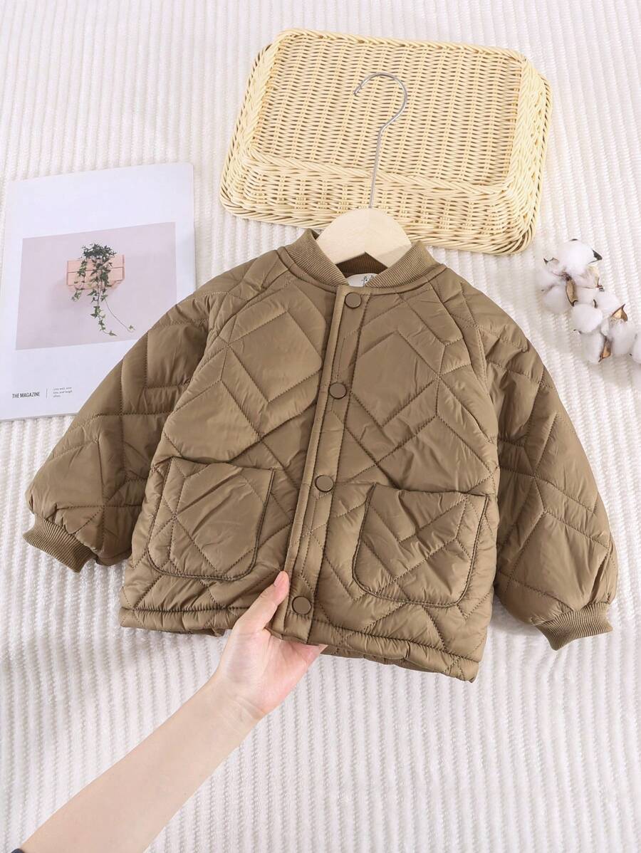 Young Boy Lightweight Quilted Padded Coat, Autumn/Winter - Khaki - View 1