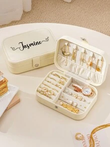 Boîte à bijoux personnalisée en PU avec nom, étui de rangement pour bijoux personnalisé avec compartiments ajustables, cadeaux personnalisés pour femme, demoiselle d'honneur, mère, amie, enseignante, rentrée scolaire