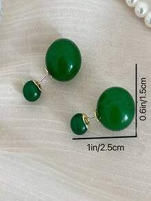 1 对优雅时尚的深绿色圆形耳钉，适合女性在任何场合佩戴，是沙特国庆节的绝佳礼物 - 深綠色 - 查看 6