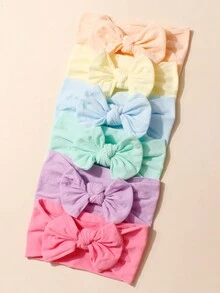 Conjunto de 6 faixas de cabelo infantis em nylon com laço grande e cores vibrantes, perfeitas para o dia a dia no início da primavera. - Multicolorido - Ver 8
