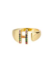 1 Pc Fashion Colorful Zirconia A-Z Letter Ring For Women Gold Color Stainless Steel Geometric Open Initial Ring Wedding Engagement Jewelry Party Gift