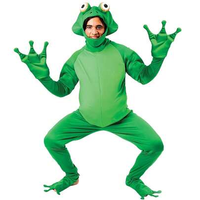 Men Halloween Frog Costume, Open Face Jumpsuit With Webbed Hands  Boot Covers Green
