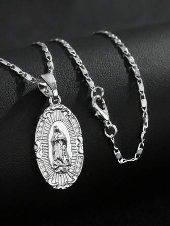 1 st Fashionabla & Minimalistiska Jungfru Maria hängehalsband med Zirconia, män, europeisk och amerikansk religiös stil