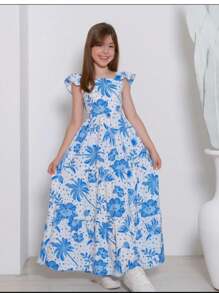 Vestido Infantil e Juvenil Longo 3 Marias Estampado Moda Evangélica Infantil e Juvenil (Vinf009)