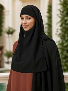 2pcs Women Muslim Classic Solid Color Turban Mask + Long Scarf Set, Windproof, UV Protection, Breathable, Comfortable Headband Face Veil, Suitable For Daily Outdoor Use - Mask + Long Scarf Combination - View 3