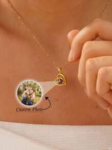 1PC Heart Projection Photo Necklace, Minimalist Projection Pendant For Women, Memorial Photo Necklace, Anniversary Gifts, Birthday Gifts For Her,Thanksgiving Gifts, Christmas Gifts