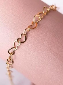 Pulseira Feminina Elo Corações vazados Banhado a Prata 925 Legítima / Ouro 18k 3mm