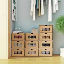 10x Foldable Cardboard Shoe Boxes Organiser Drawer Stackable Storage Transparent