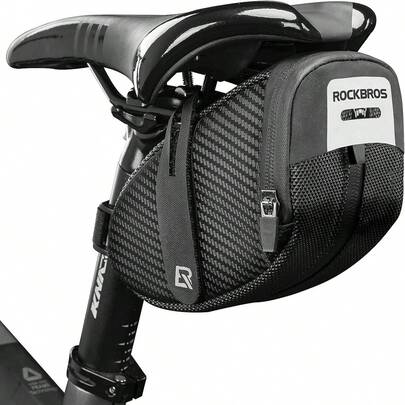  ROCKBROS Bicycle Saddle Bag, Wedge-Shaped Seat Bag Under Bike Seat, Strap-On Cycling Pouch, Mountain Bike/Road Bike Seat Storage Bag, 0.75L