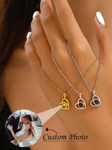 1PC Heart Projection Photo Necklace, Minimalist Projection Pendant For Women, Memorial Photo Necklace, Anniversary Gifts, Birthday Gifts For Her,Thanksgiving Gifts, Christmas Gifts