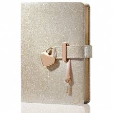5.3 X 7 Inches Sequin PU Leather Lockable Diary Notebook With Key, Women Travelers Secret Journal Back To School