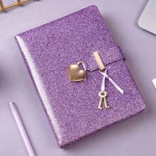 5.3 X 7 Inches Sequin PU Leather Lockable Diary Notebook With Key, Women Travelers Secret Journal Back To School