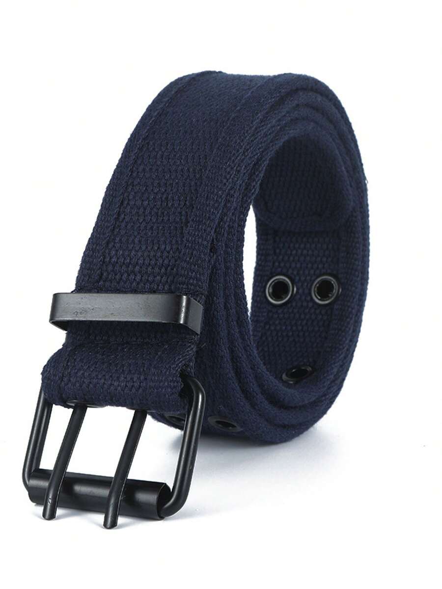 Double Grommet Hole Canvas Belts For Men Women Unisex - 藏蓝色 - 查看 1
