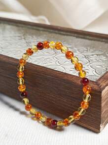 1pc Natural Baltic Amber 5mm Beaded Bracelet Gemstone Therapy Accessorize Indie Fashion Stylish Perfect Gift For Her Anniversary Present