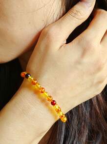 1pc Natural Baltic Amber 5mm Beaded Bracelet Gemstone Therapy Accessorize Indie Fashion Stylish Perfect Gift For Her Anniversary Present