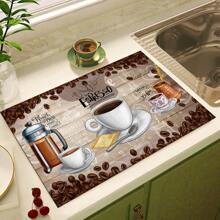1 pieza Decoración del hogar, Alfombra absorbente de drenaje para máquina de café, Almohadilla de secado de vajilla de mostrador, Alfombrilla de lugar de cocina de diatomita, Alfombrilla de secado de platos con impresión de café, Alfombrilla de drenaje lavable antideslizante, Adecuada para la cocina y la cafetería