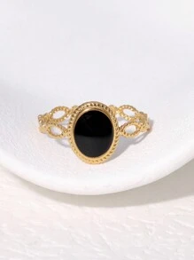1 pieza Anillo abierto geométrico clásico vintage de acero inoxidable, estilo de lujo de alta gama, adecuado para uso diario y de fiesta de mujeres