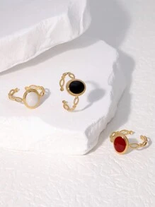 1 pieza Anillo abierto geométrico clásico vintage de acero inoxidable, estilo de lujo de alta gama, adecuado para uso diario y de fiesta de mujeres