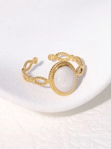 1 pieza Anillo abierto geométrico clásico vintage de acero inoxidable, estilo de lujo de alta gama, adecuado para uso diario y de fiesta de mujeres