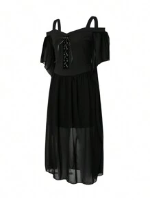 Female Plus Size Off Shoulder Dress, Halloween Boat Neck Fly Sleeve One-Piece For Ladies, L/XL/XXL/XXXXL/XXXXXL