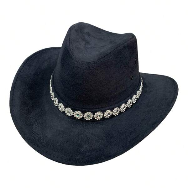 Chapéu Cowboy De Camurça Boiadeira Faixa Brilho Flor